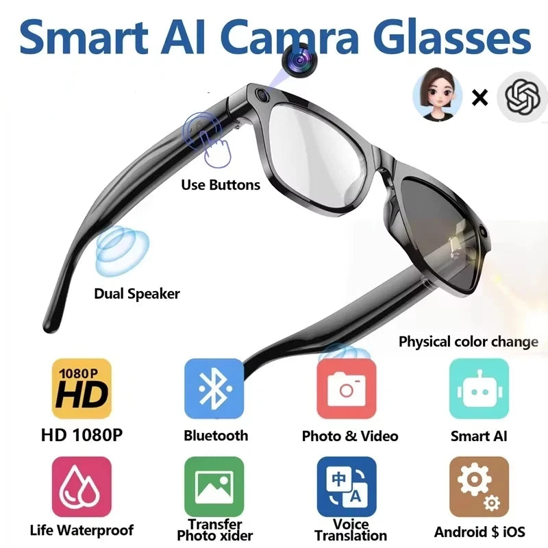 MIJIAC 4K Smart Glasses AI Voice Assistant Bluetooth ChatGPT Camera