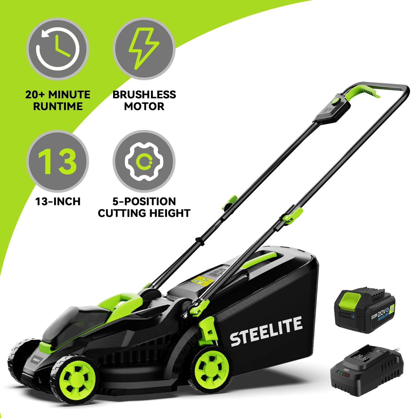 Deli Electric Lawn Mower 21V 4.0Ah Battery And Charger