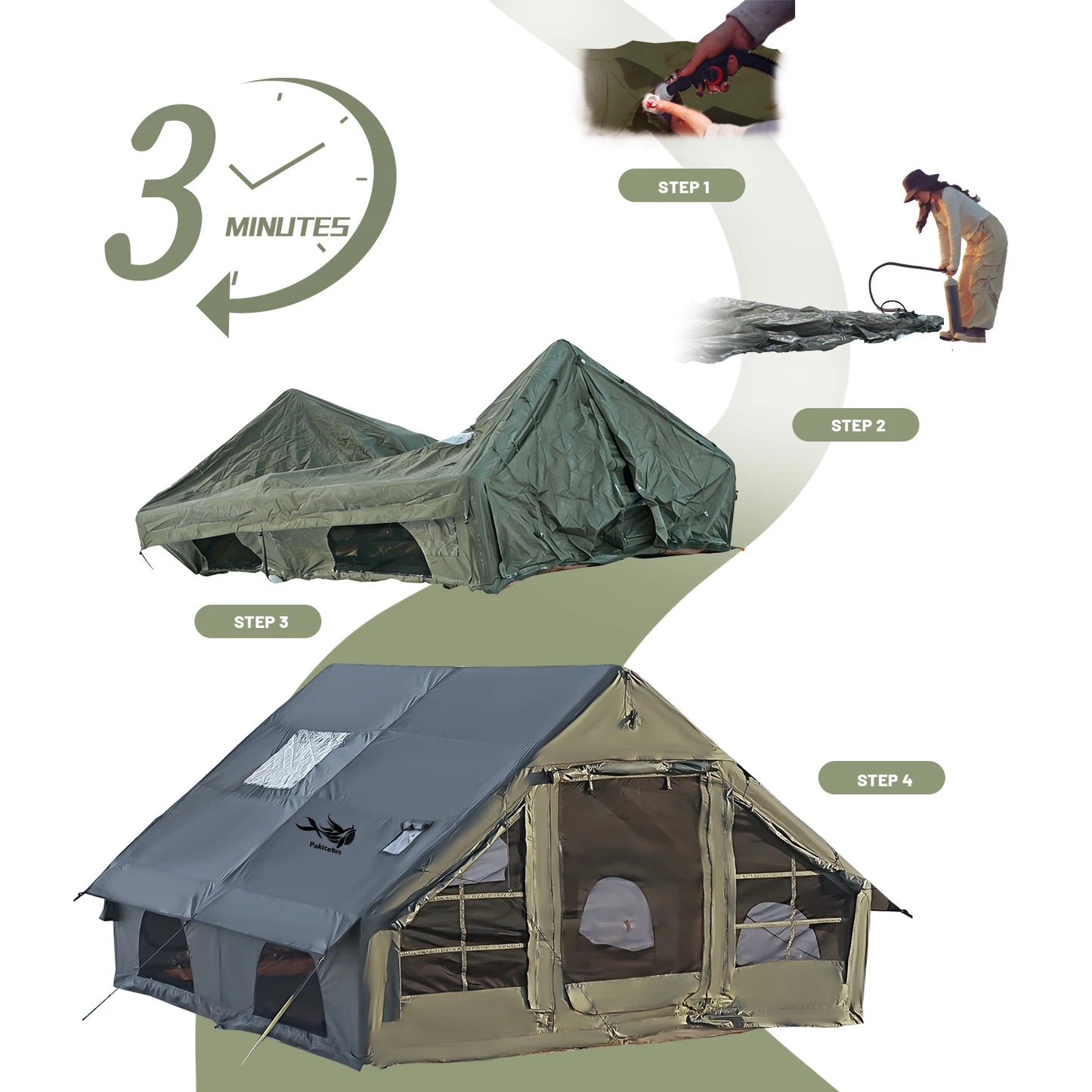 Quick Setup Inflatable Camping Tent For 4-8 People Waterproof