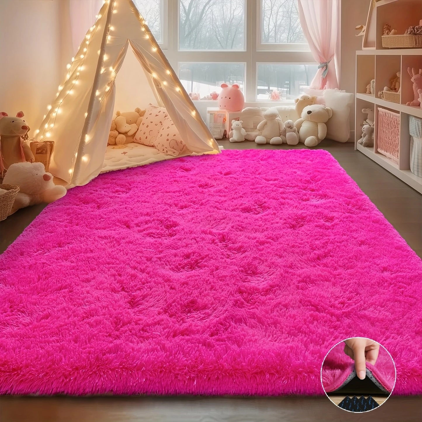 NONED Soft Shaggy Non Slip Rug Living Room And Bedroom