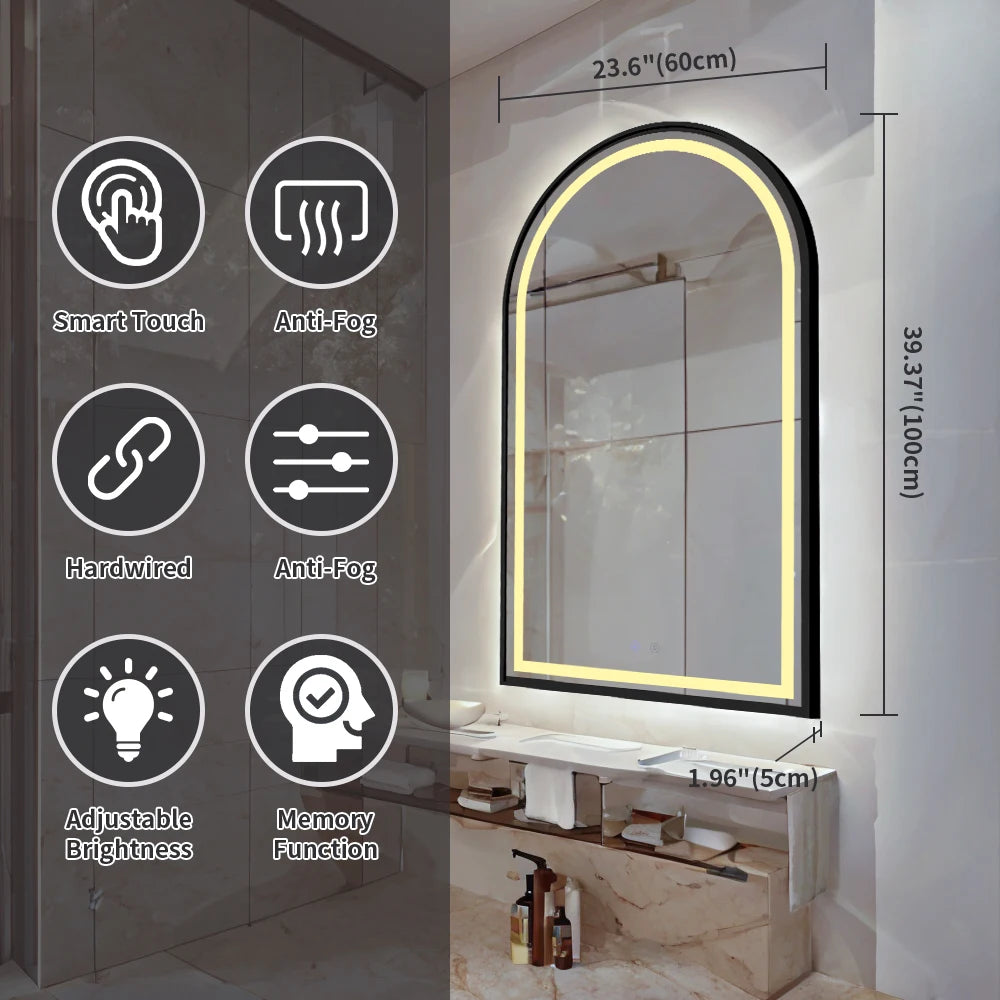 Arched LED Bathroom Mirror Anti Fog Wall Mounted Vanity Lighted
