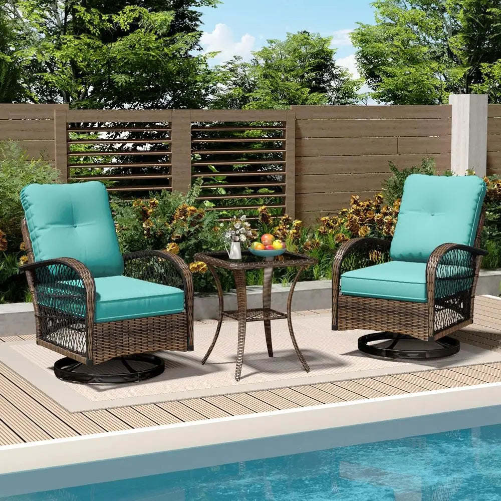 Outdoor Patio Furniture Set With Swivel Rockers Wicker Cushions Glass Table