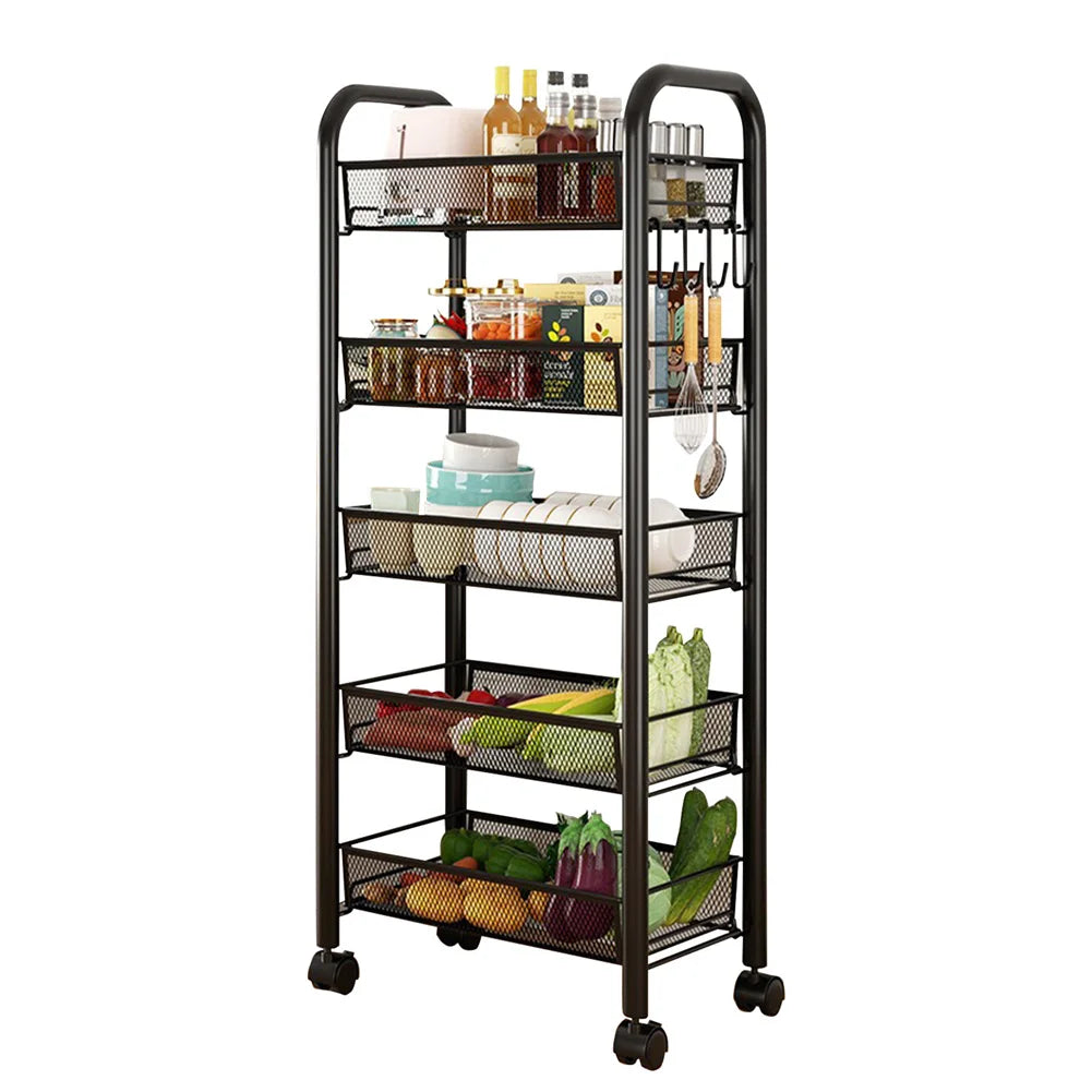 HiMISS 5 Tier Rolling Storage Organizer With Wheels Mobile Cart