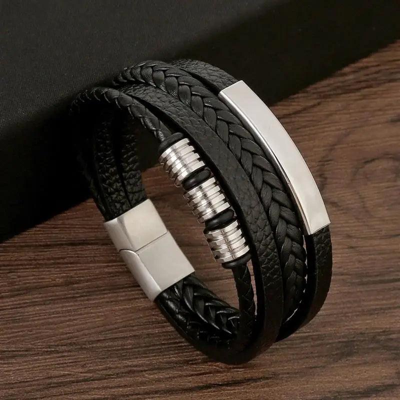 Leather Bracelet For Men Multi Layer Handwoven Fashion Accessory