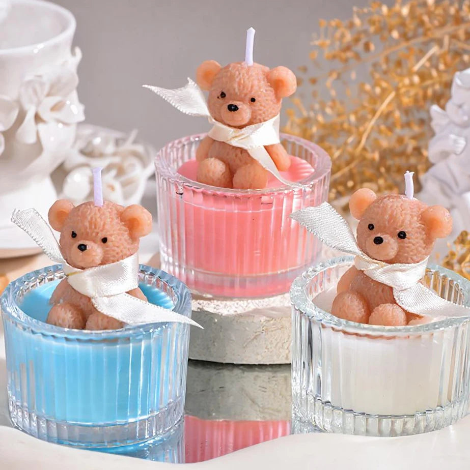 Scented Luxury Teddy Bear Soy Candle Glass Jar With Ribbon