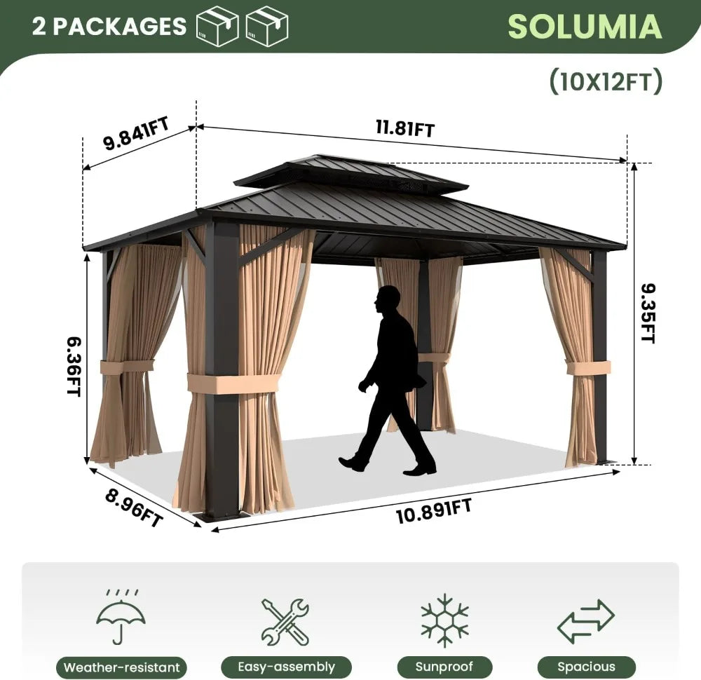 Hardtop Gazebo With Galvanized Steel Double Roof And Aluminum Frame