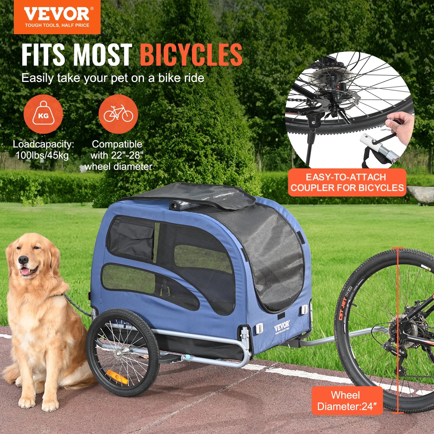 SucceBuy 100Lb Pet Cart Bicycle Carrier Dog Trailer With Coupler