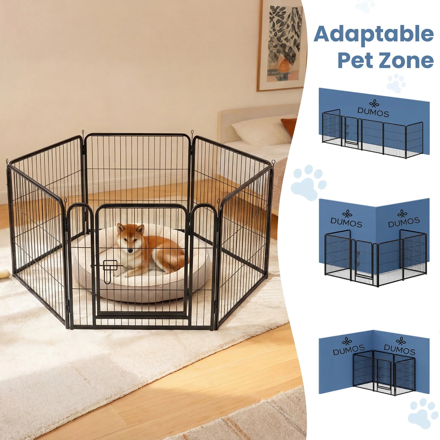 JHK 6 Panel Foldable Metal Dog Playpen Indoor Outdoor Pet Fence