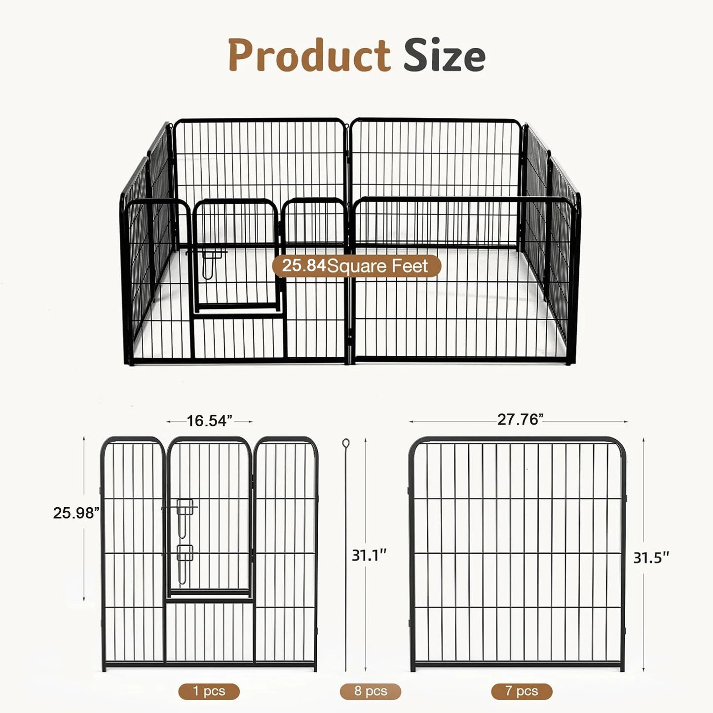 JHK Metal Dog Playpen 8 Panel Fence For Indoor Outdoor Use
