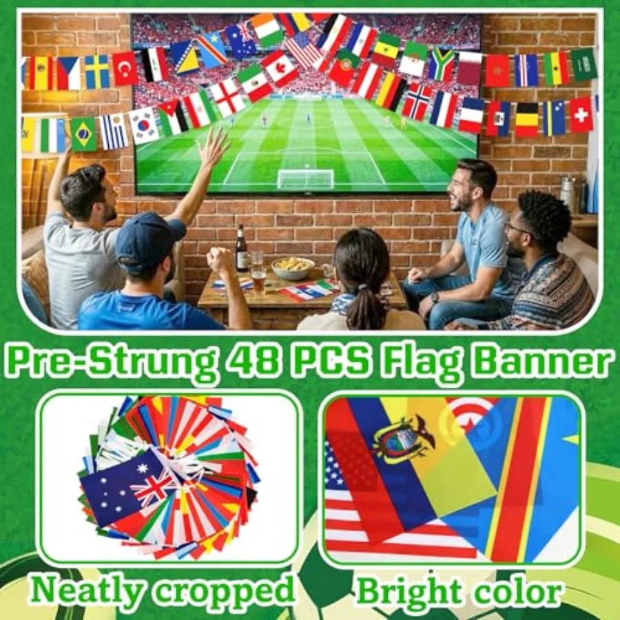 48 Countries Flags On Sticks And Banner For Soccer Party