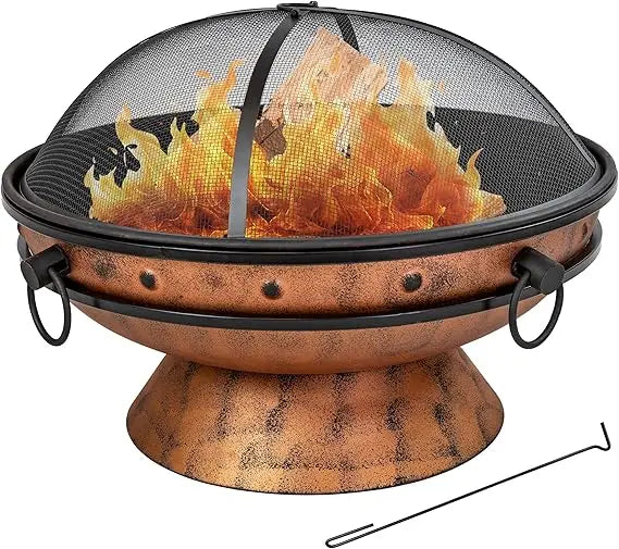 Outdoor Wood Burning Fire Pit With Poker And Screen