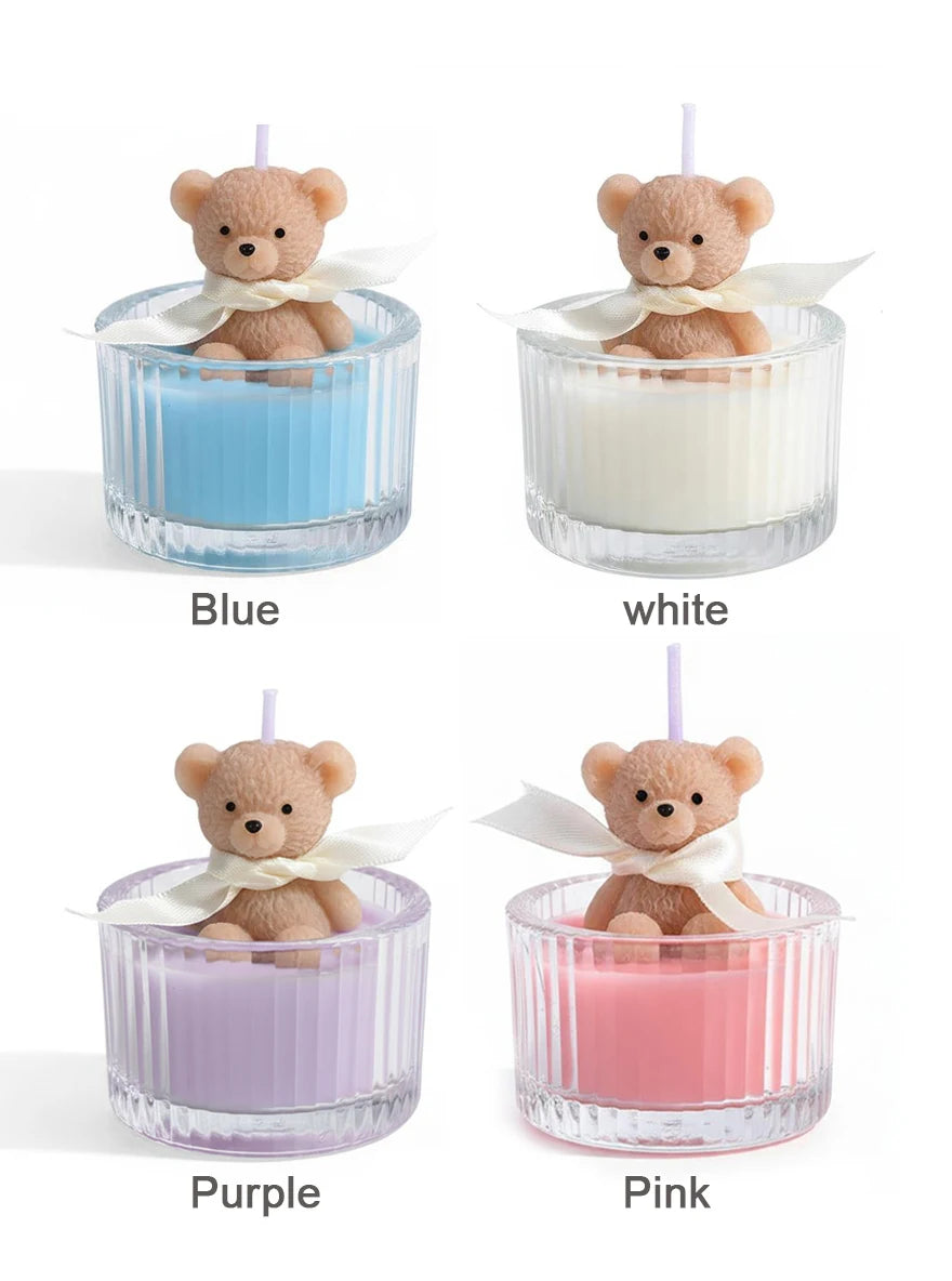 Scented Luxury Teddy Bear Soy Candle Glass Jar With Ribbon