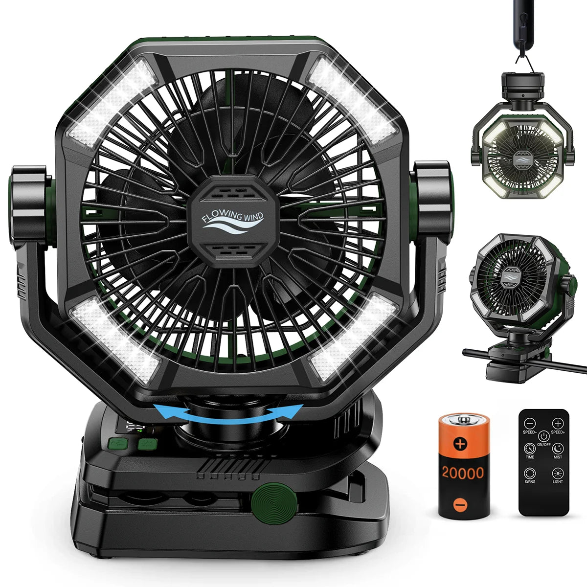 SKYTOO Clip Camping Fan Dual Motor 20000mAh Rechargeable LED Lantern