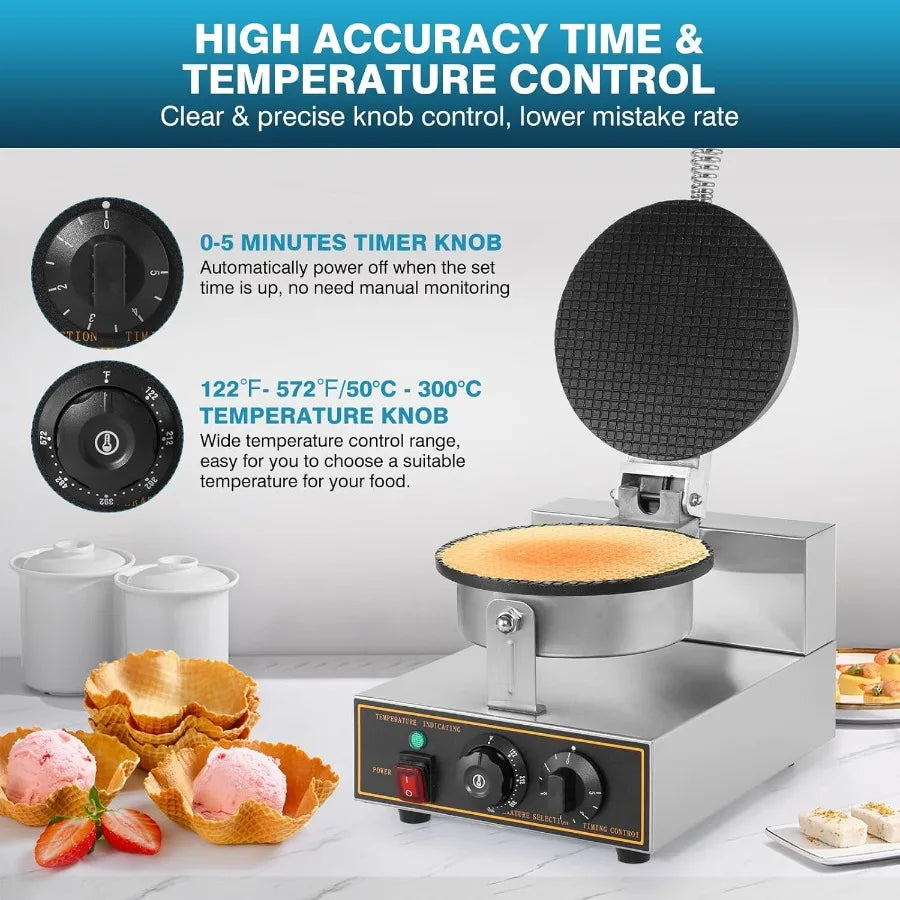 XMSJ Commercial Waffle Cone Maker Machine Stainless Steel 110V 1200W