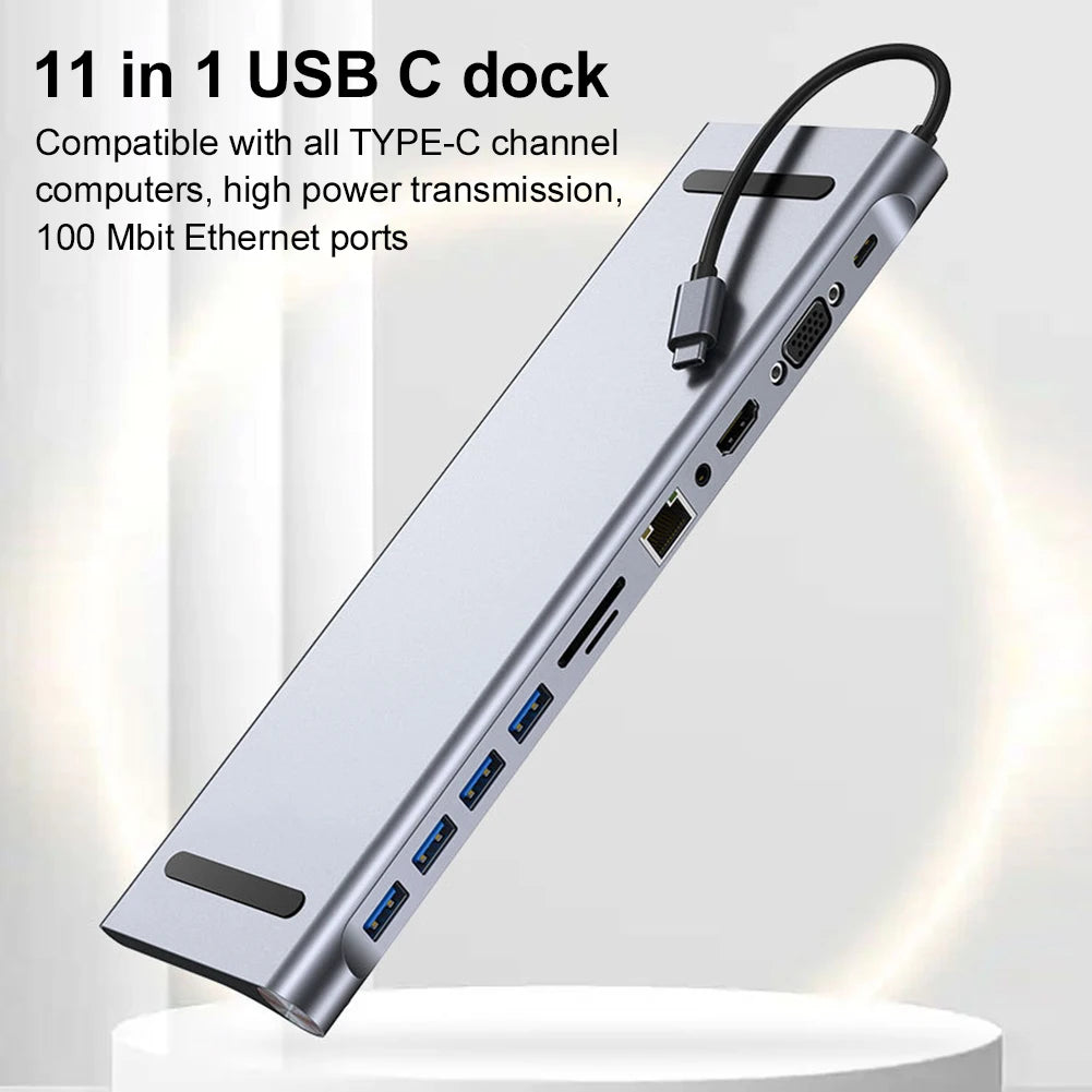 Eleven In 1 USB C Dockingstation 4K HDMI Ethernet Hub