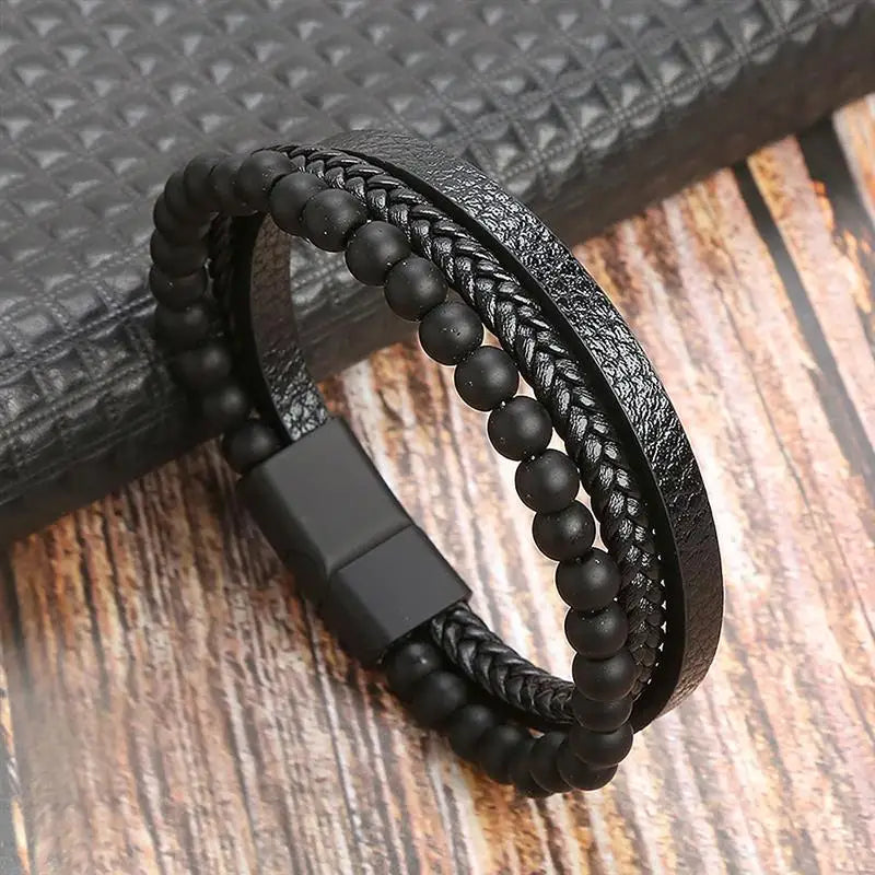 Leather Bracelet For Men Multi Layer Handwoven Fashion Accessory