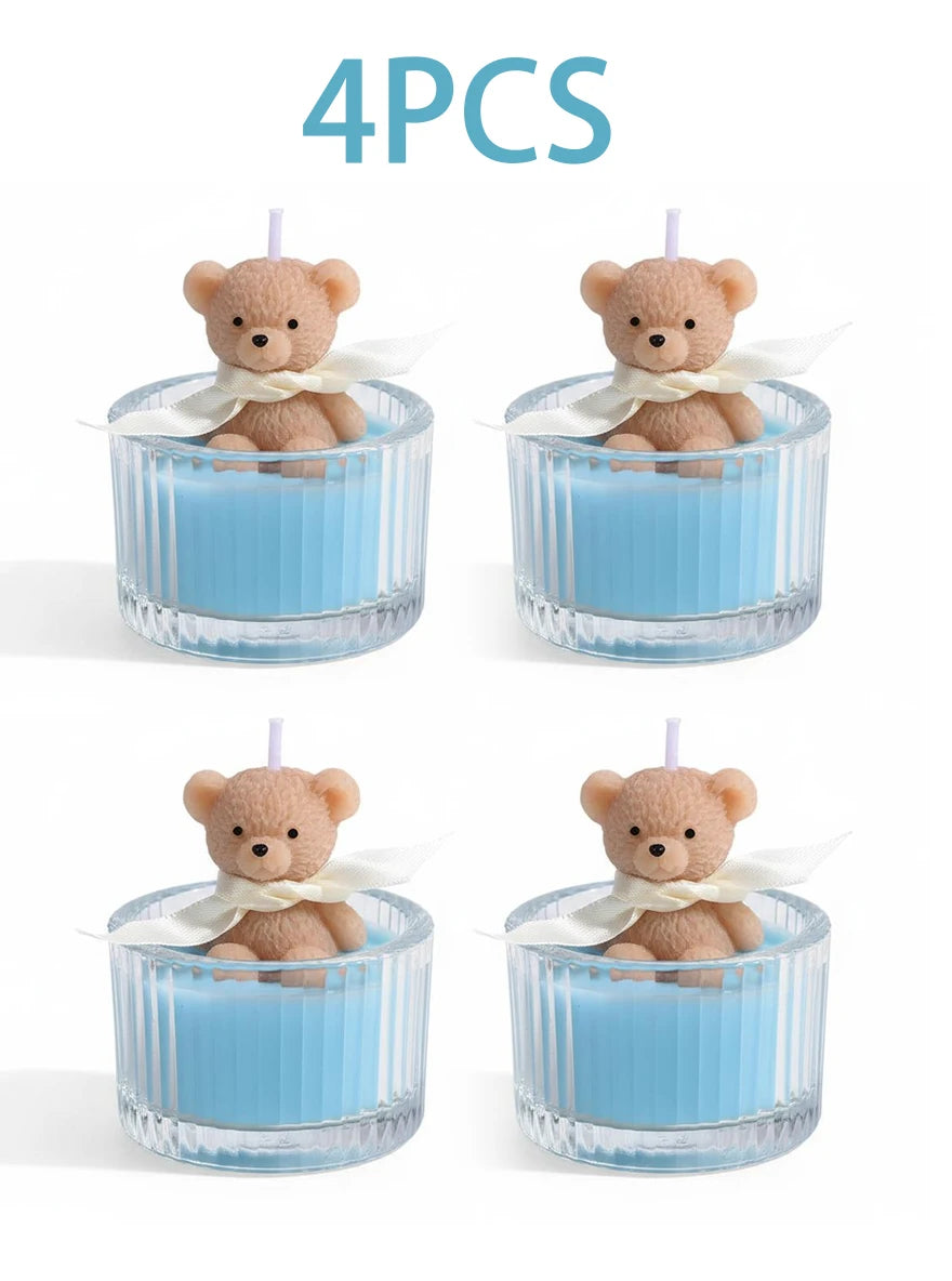 Scented Luxury Teddy Bear Soy Candle Glass Jar With Ribbon