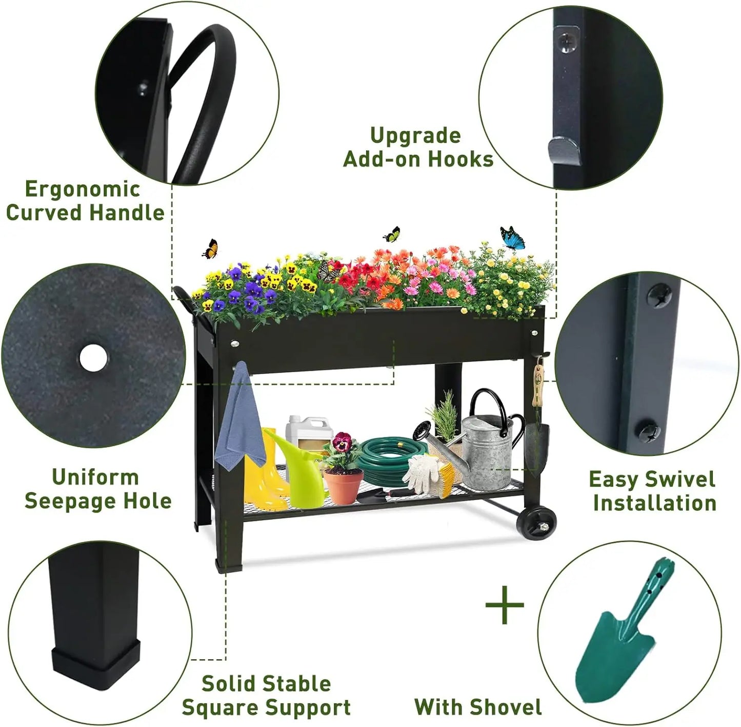 XMSJ Large Raised Planter Bed On Wheels With Legs Garden