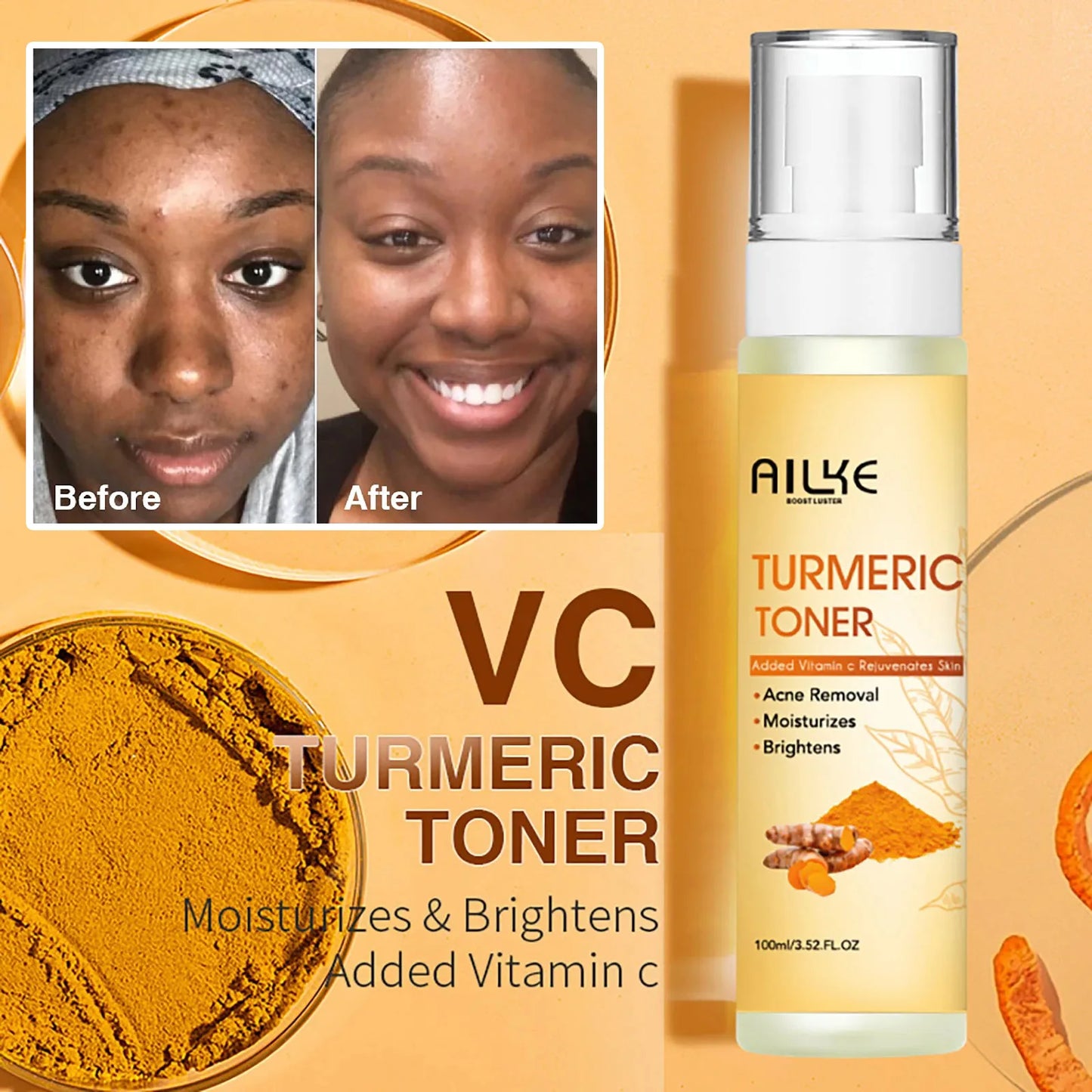 AILKE Organic Turmeric Skin Care Set For Brightening Acne Removal