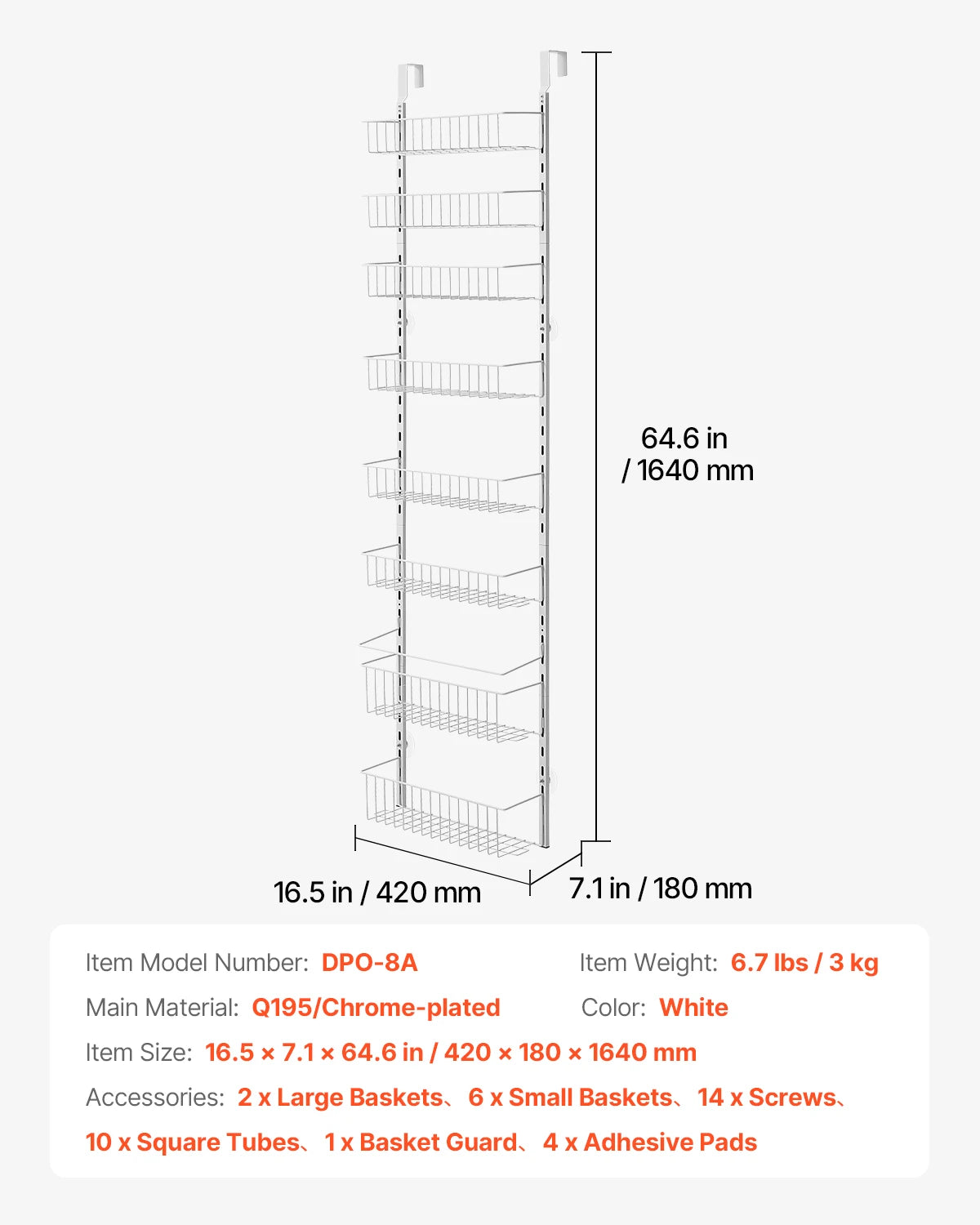 Over The Door Pantry Organizer 6 Tier Heavy-Duty Steel Shelves