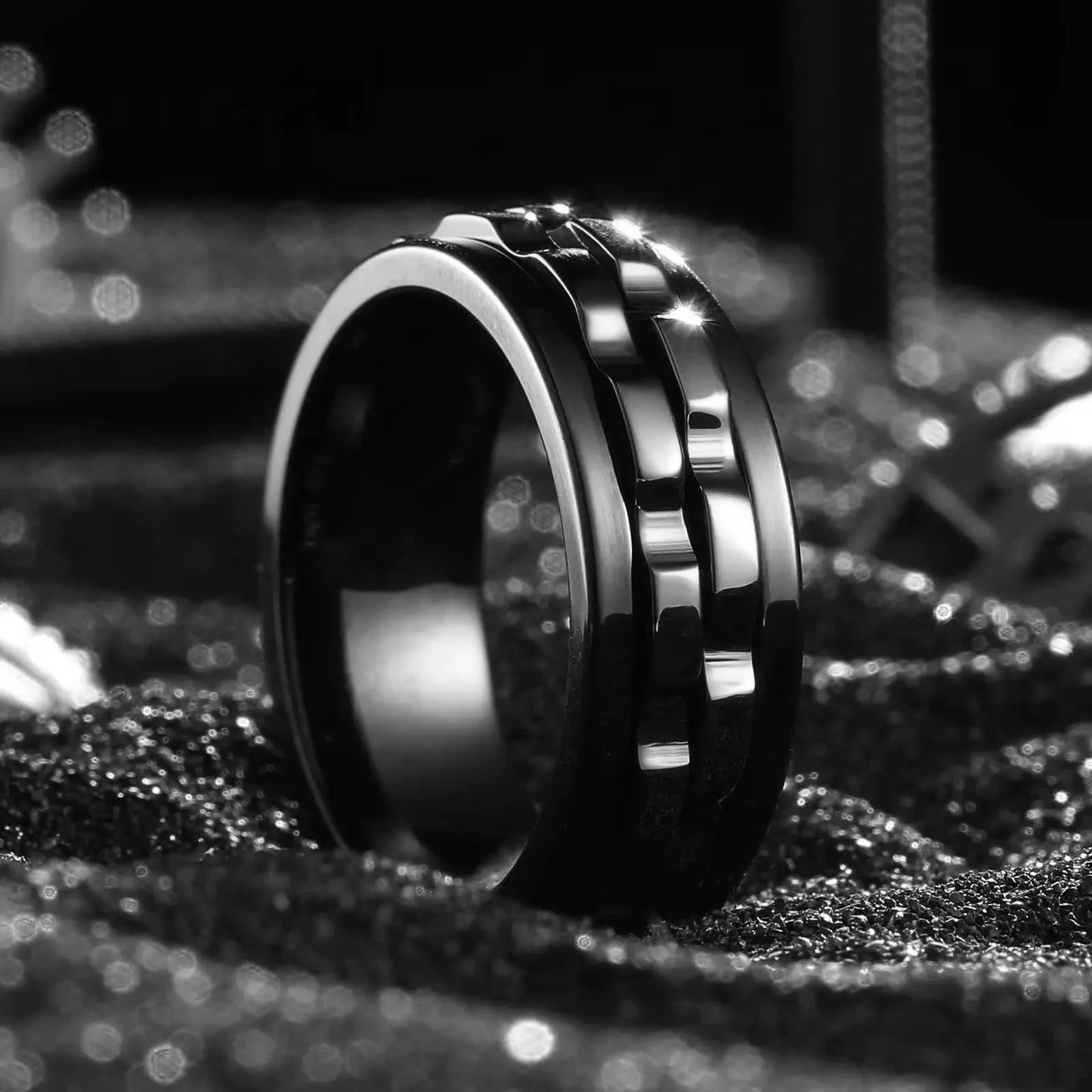 Rotating Titanium Steel Fidget Ring Chain Spinner For Men Rocker Jewelry
