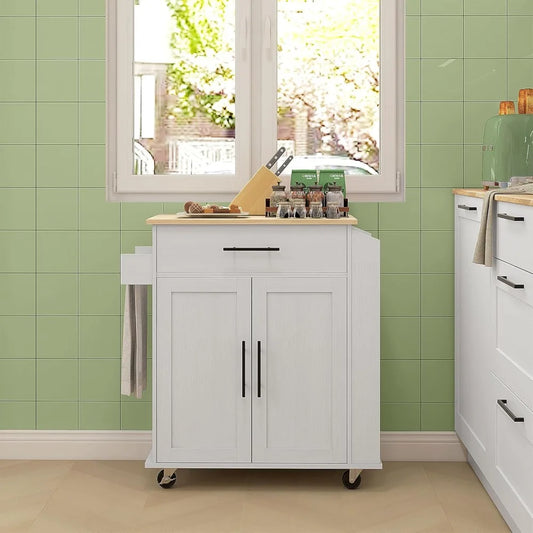 Kitchen Island With Storage Rolling Cart USB Ports Outlets