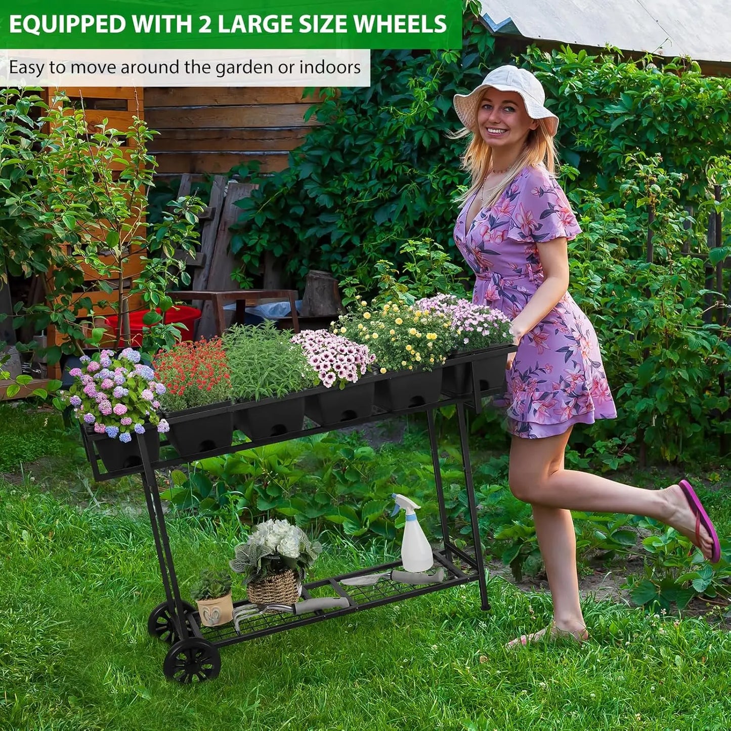 Raised Garden Bed With Wheels Storage Shelf For Vegetables Herbs