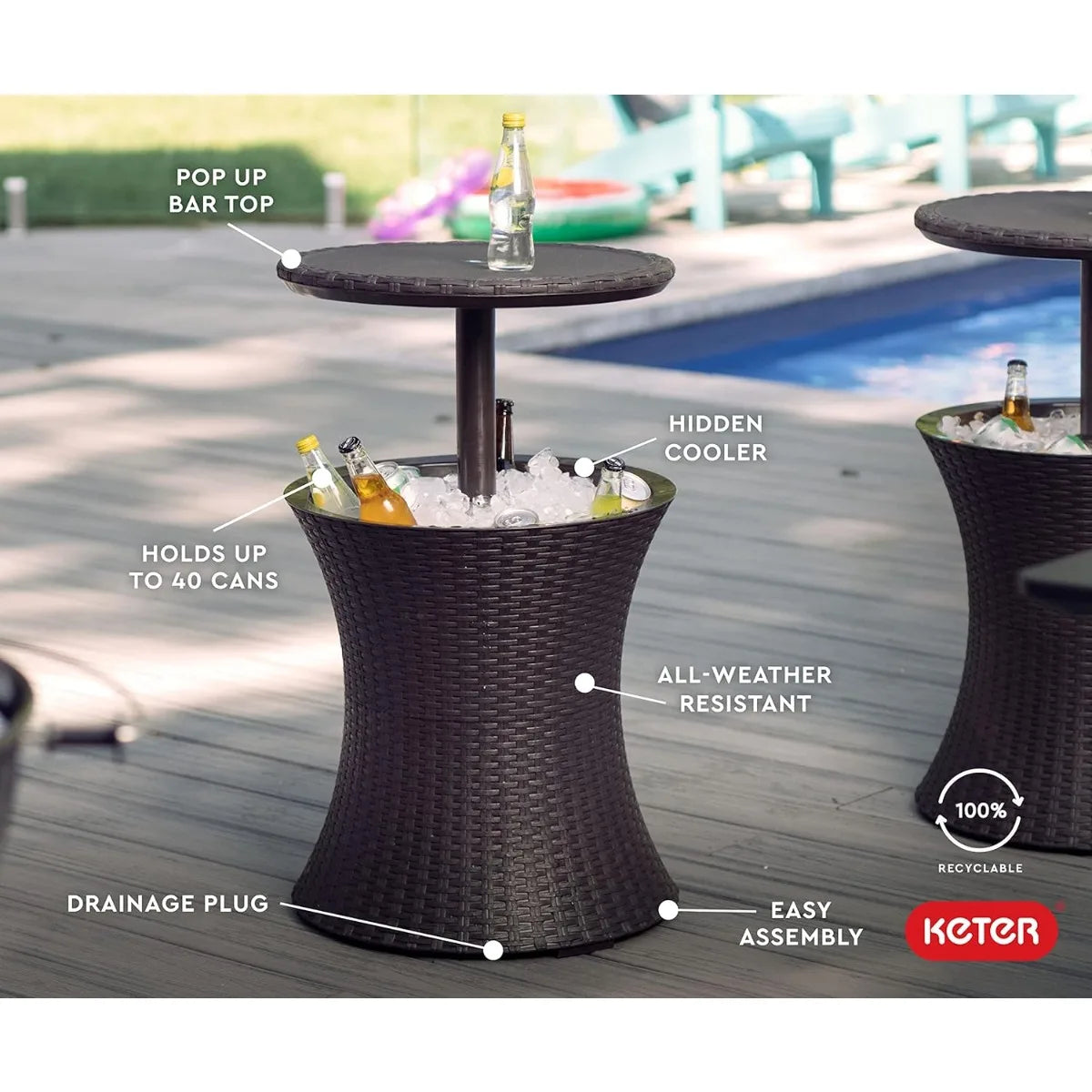 XIUWO Outdoor Bar Table With Hidden Cooler For Patio Parties