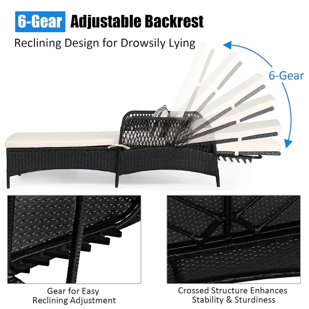 Wicker Lounge Outdoor Patio Rattan Recliner With 6 Gear Backrest