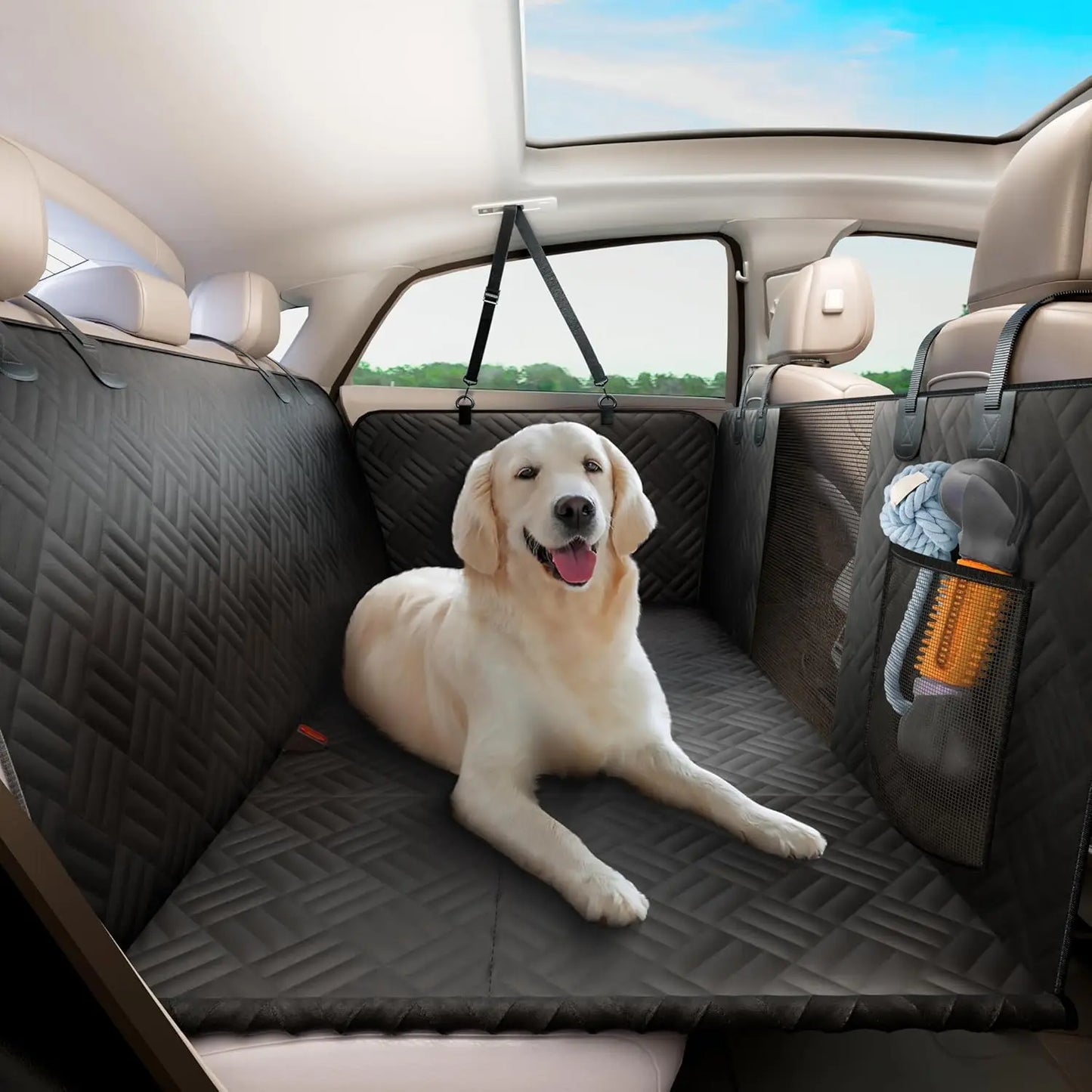 Car Rear Seat Dog Hammock With Hard Bottom Extender