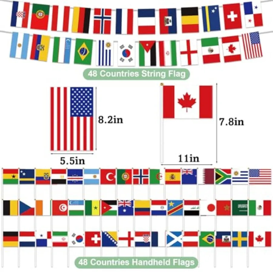 48 Countries Flags On Sticks And Banner For Soccer Party