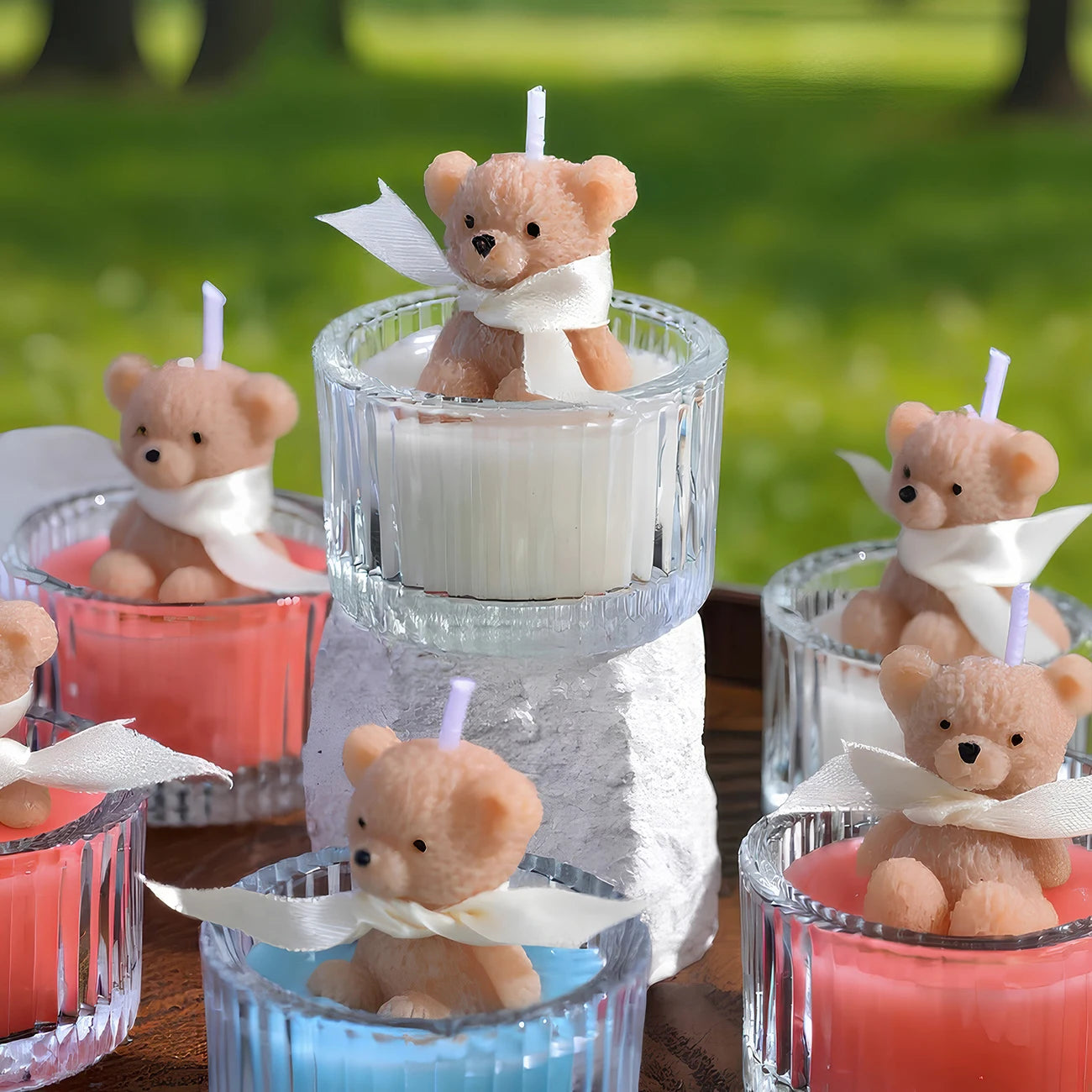 Scented Luxury Teddy Bear Soy Candle Glass Jar With Ribbon