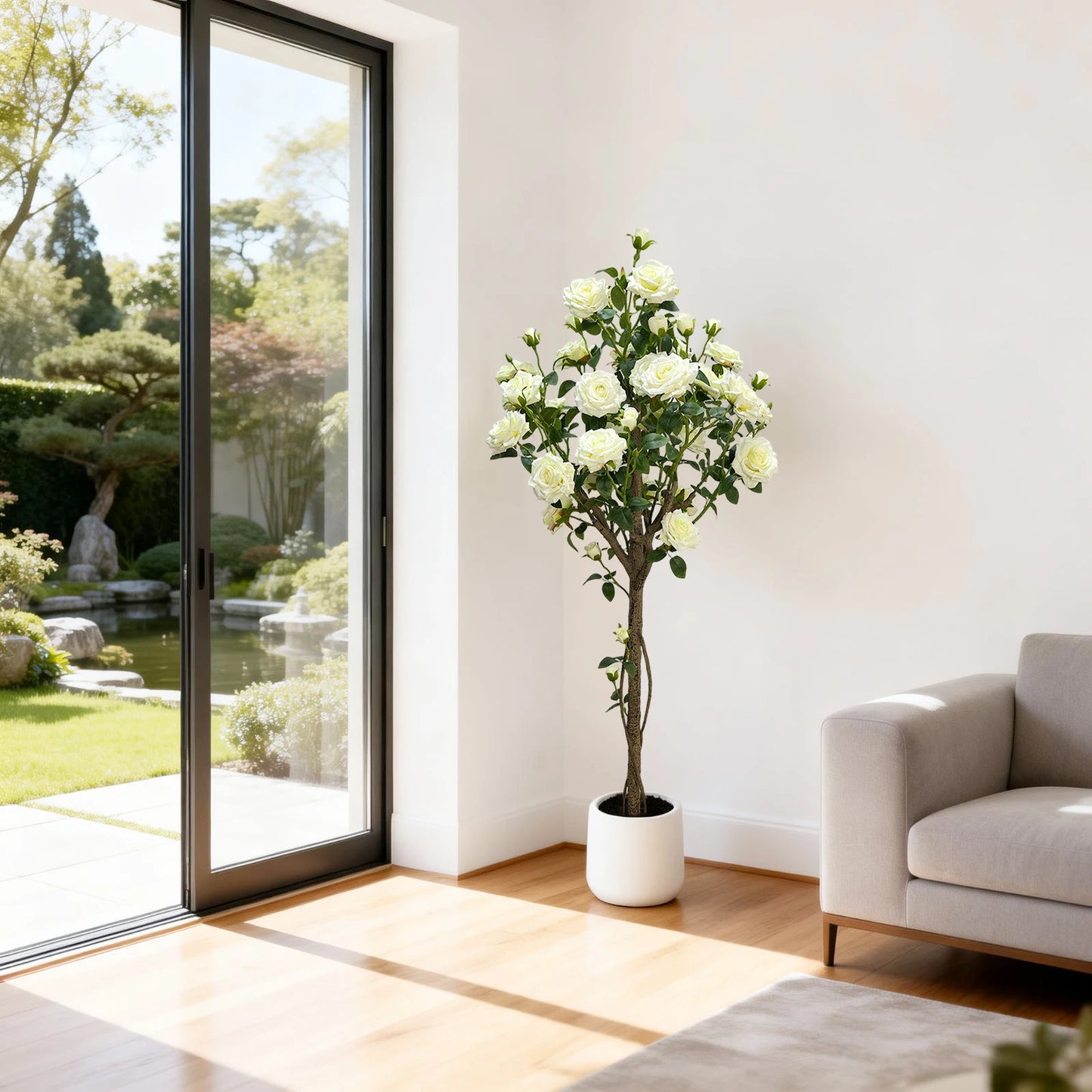 HiMISSCN Faux Flower Tree With Artificial Roses For Indoor Decor