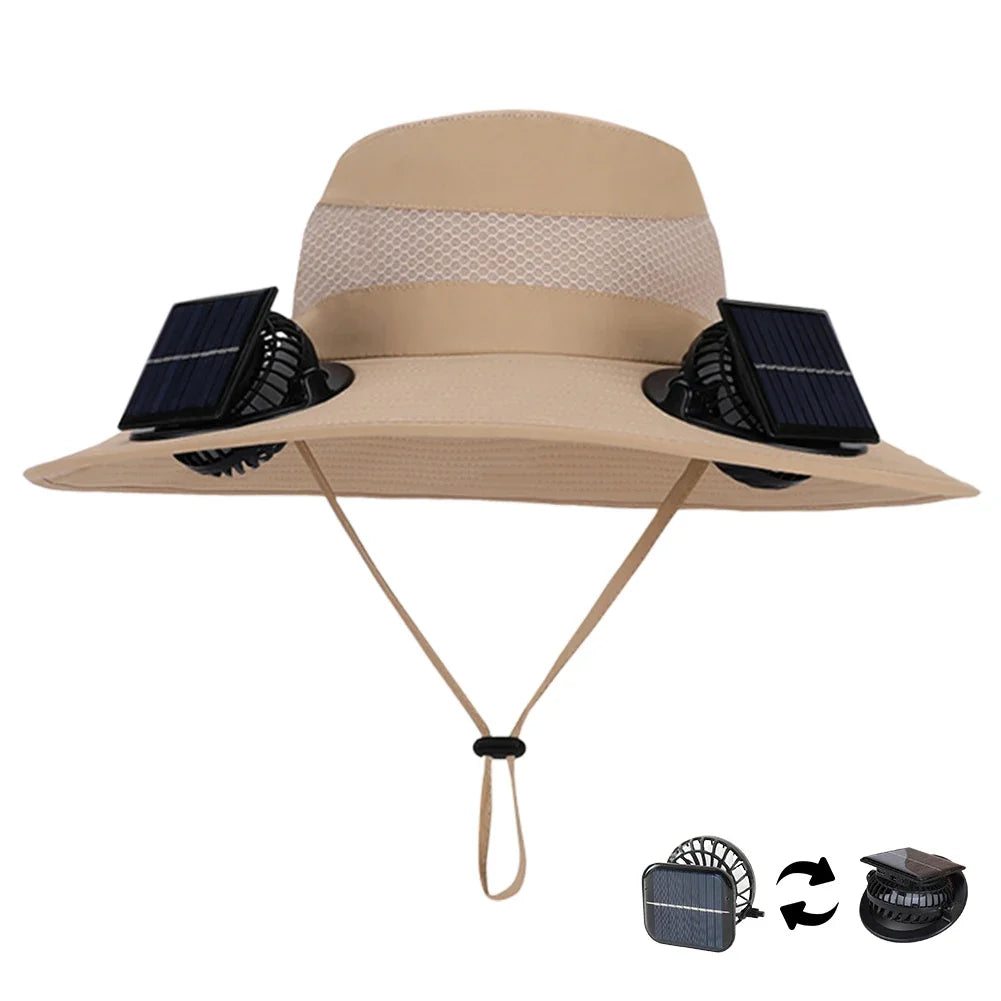MOJOYCECN Solar Fan Hat With UV Protection Wide Brim Unisex