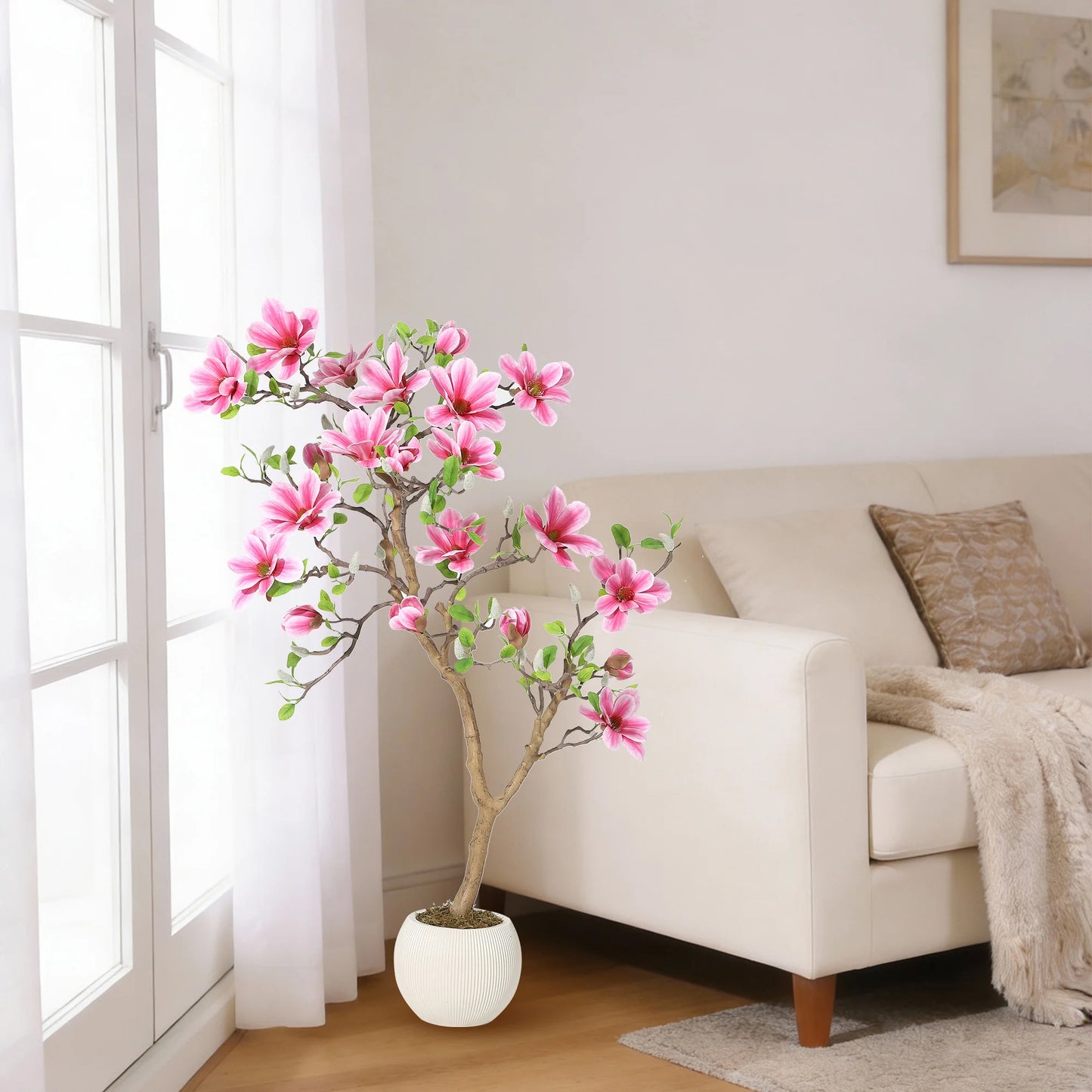 HiMISSCN Lifelike Magnolia Tree Home Decor Silk Plant In Pot