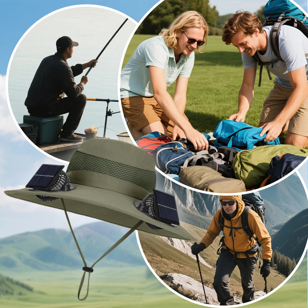 MOJOYCECN Solar Fan Hat With UV Protection Wide Brim Unisex