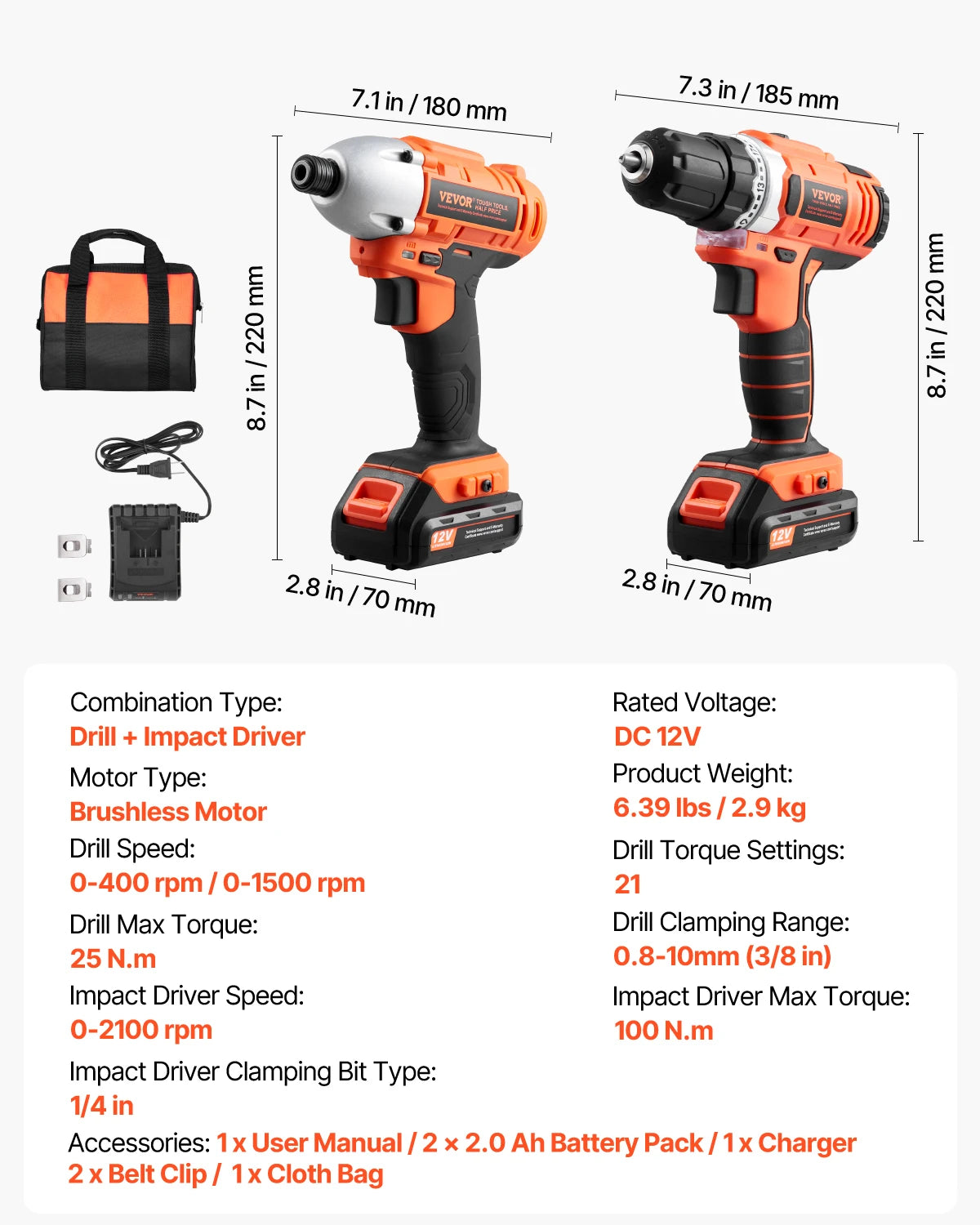 SucceBuy Cordless 2-Tool Drill and Impact Driver Combo Kit