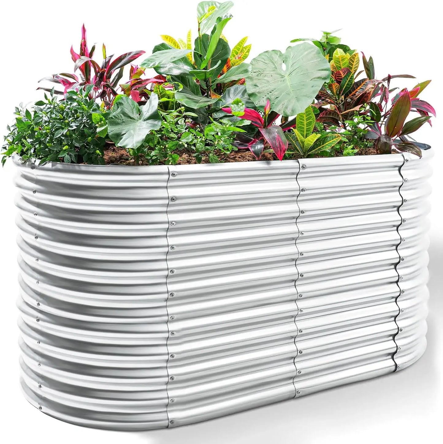 Oval Galvanized Raised Garden Bed Planter Box for Outdoor Vegetables