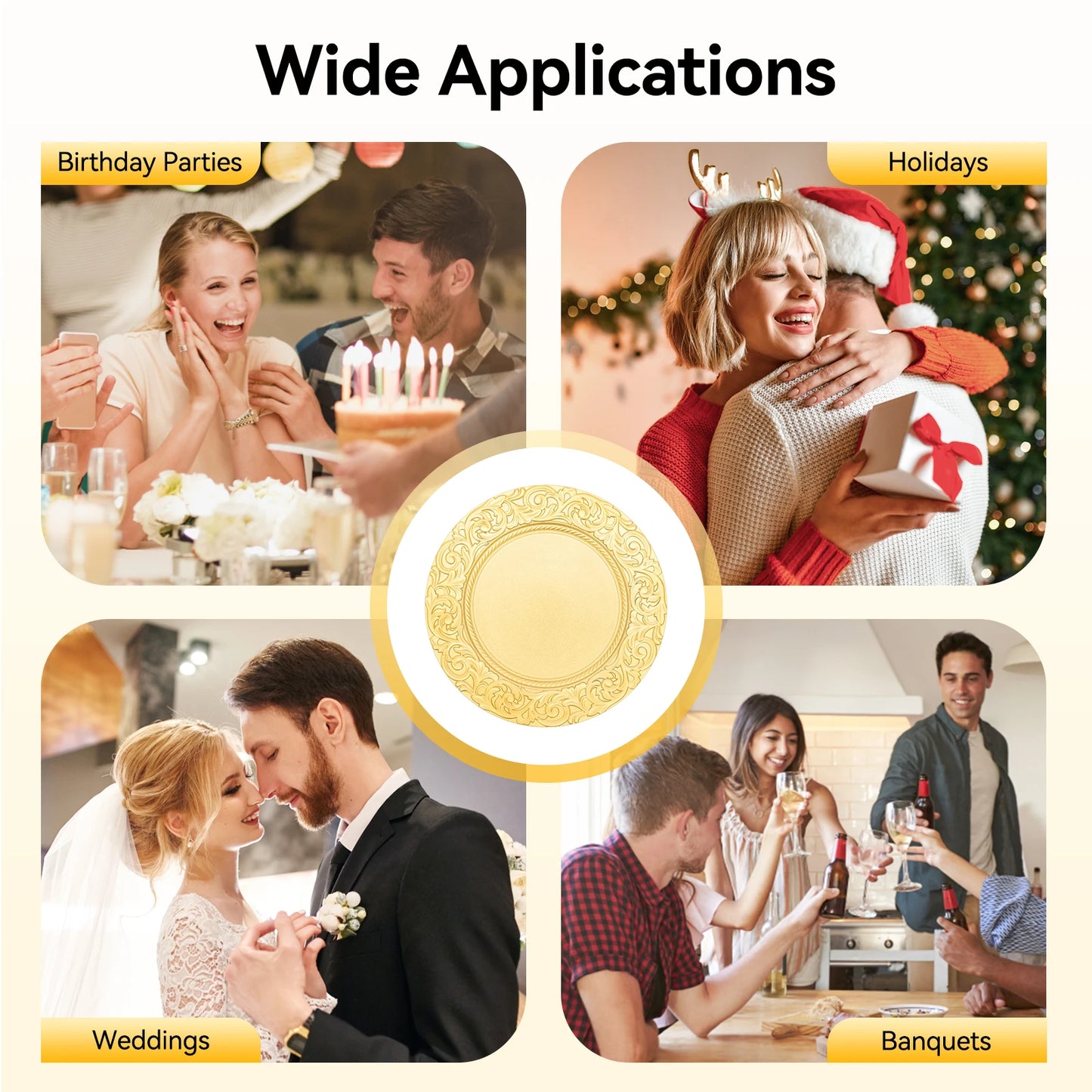 Round Charger Plates Set 100 Piece With Patterned Reusable Plates