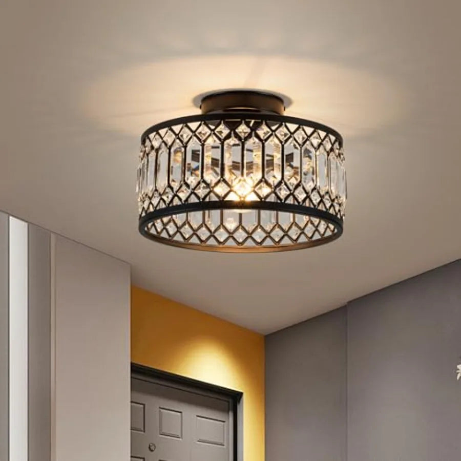 Crystal Flush Mount Ceiling Light Fixture For Kitchen And Bath