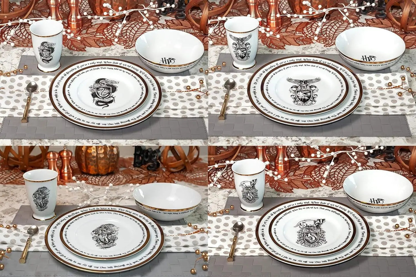 Harry Potter Hogwarts House Logos 16 Piece Dinnerware Set Ceramic