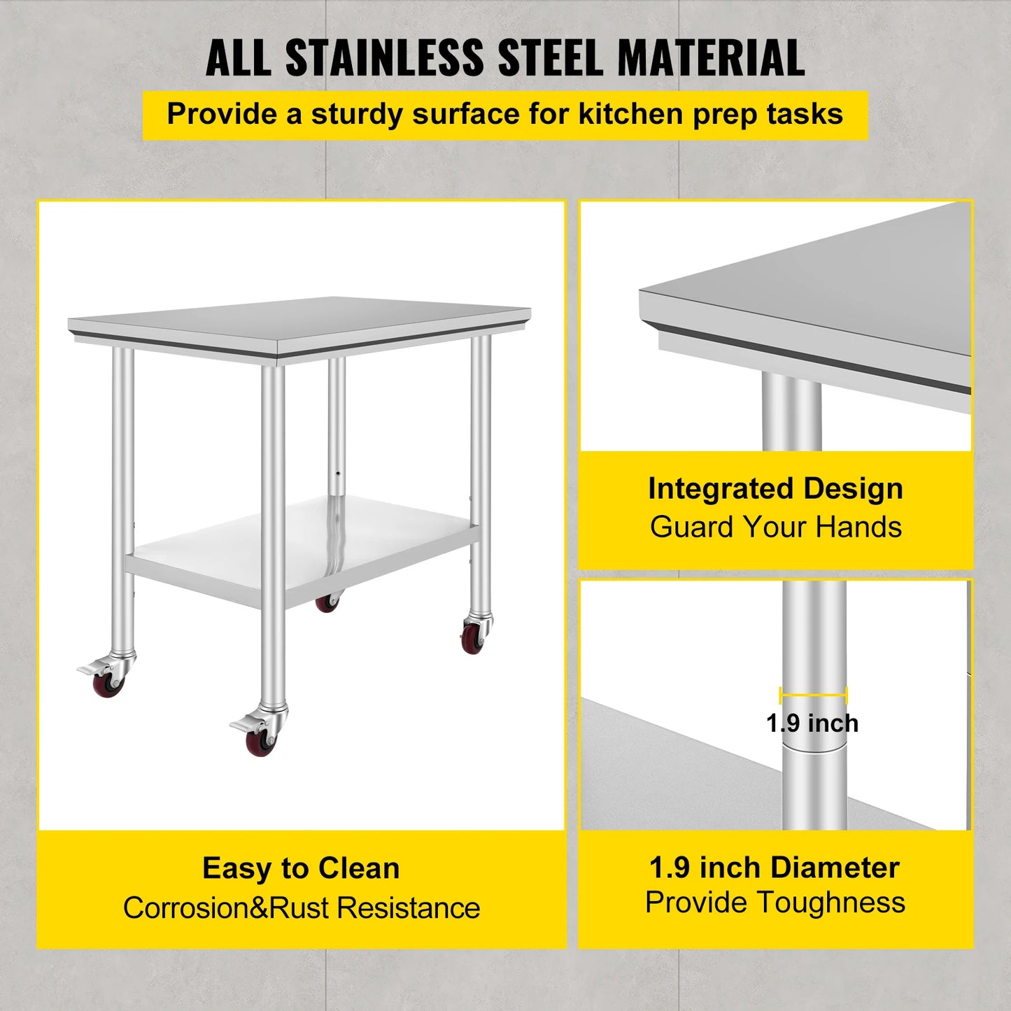 SucceBuy Stainless Steel Kitchen Work Table With Caster Wheels