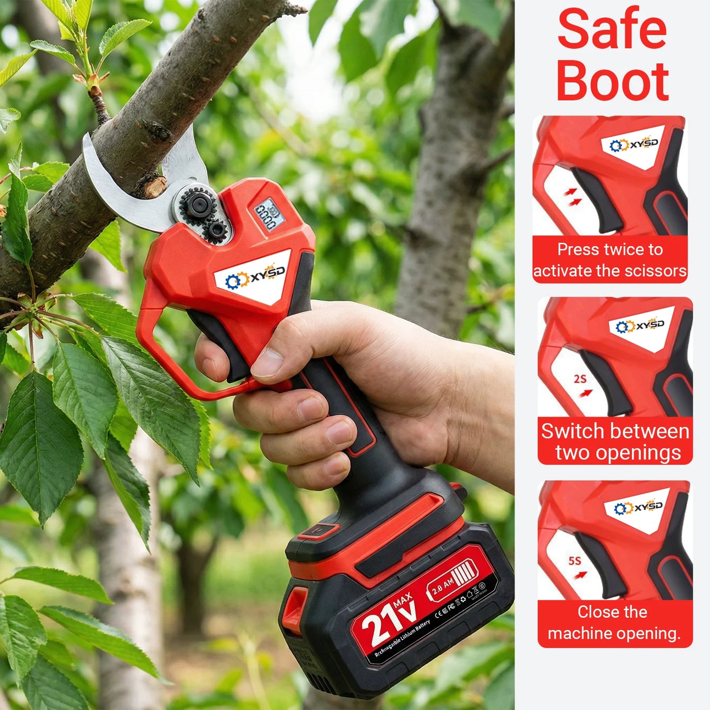 XYSD 21V Cordless Brushless Electric Pruning Shears For Gardening