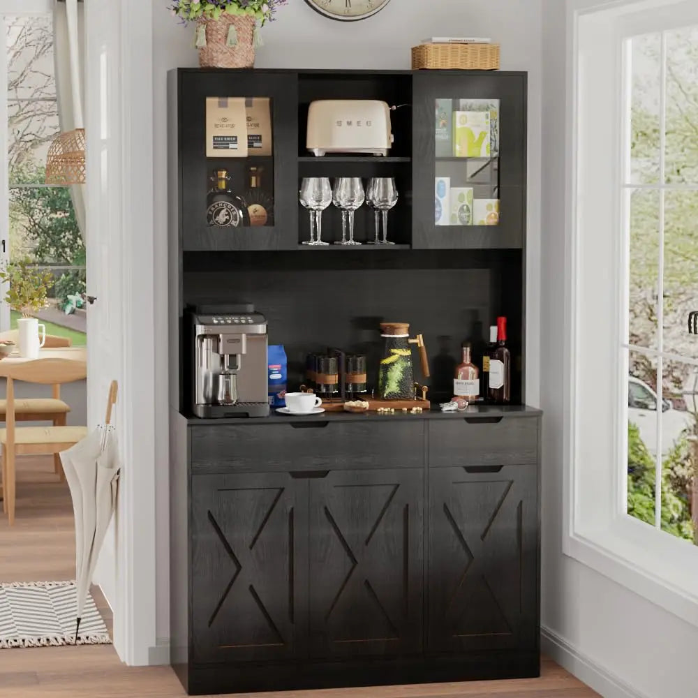 Pantry Cabinet Hutch With Built In Power Outlet And Adjustable Shelves