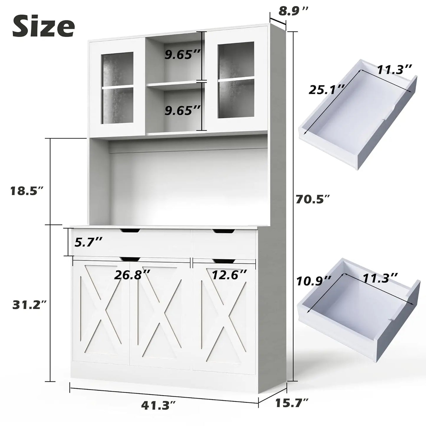Pantry Cabinet Hutch With Built In Power Outlet And Adjustable Shelves