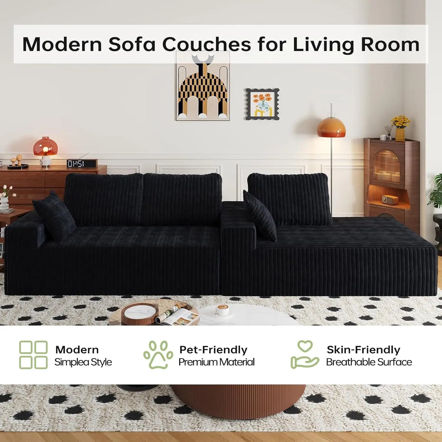 Modular Sectional Sofa With L Chaise And Corduroy Comfort