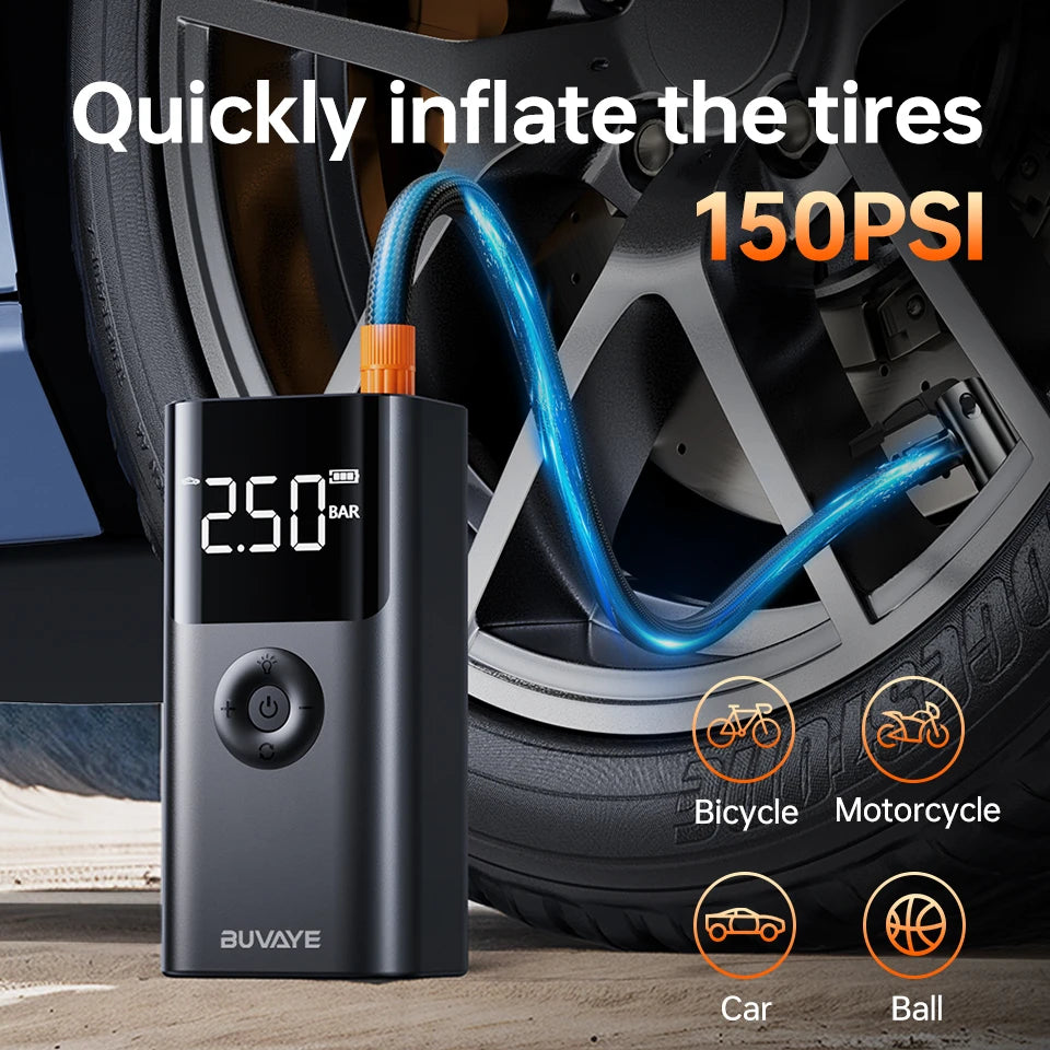 BUVAYE 12V Jump Starter With 150 PSI Air Compressor Powerbank