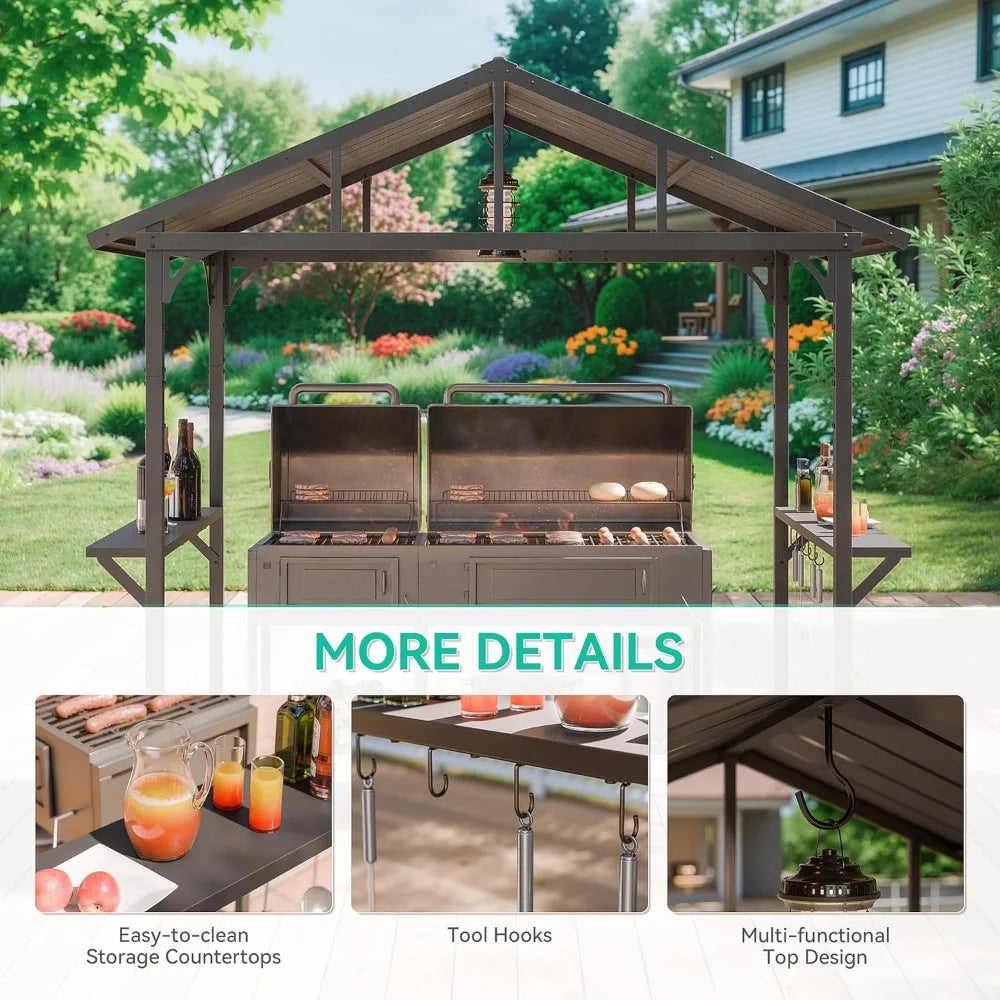 Hardtop BBQ Gazebo Iron Canopy With Smoke Vent Tool Hooks