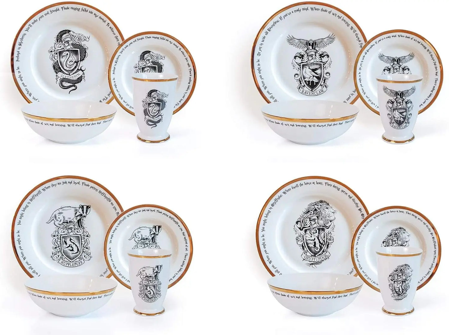 Harry Potter Hogwarts House Logos 16 Piece Dinnerware Set Ceramic