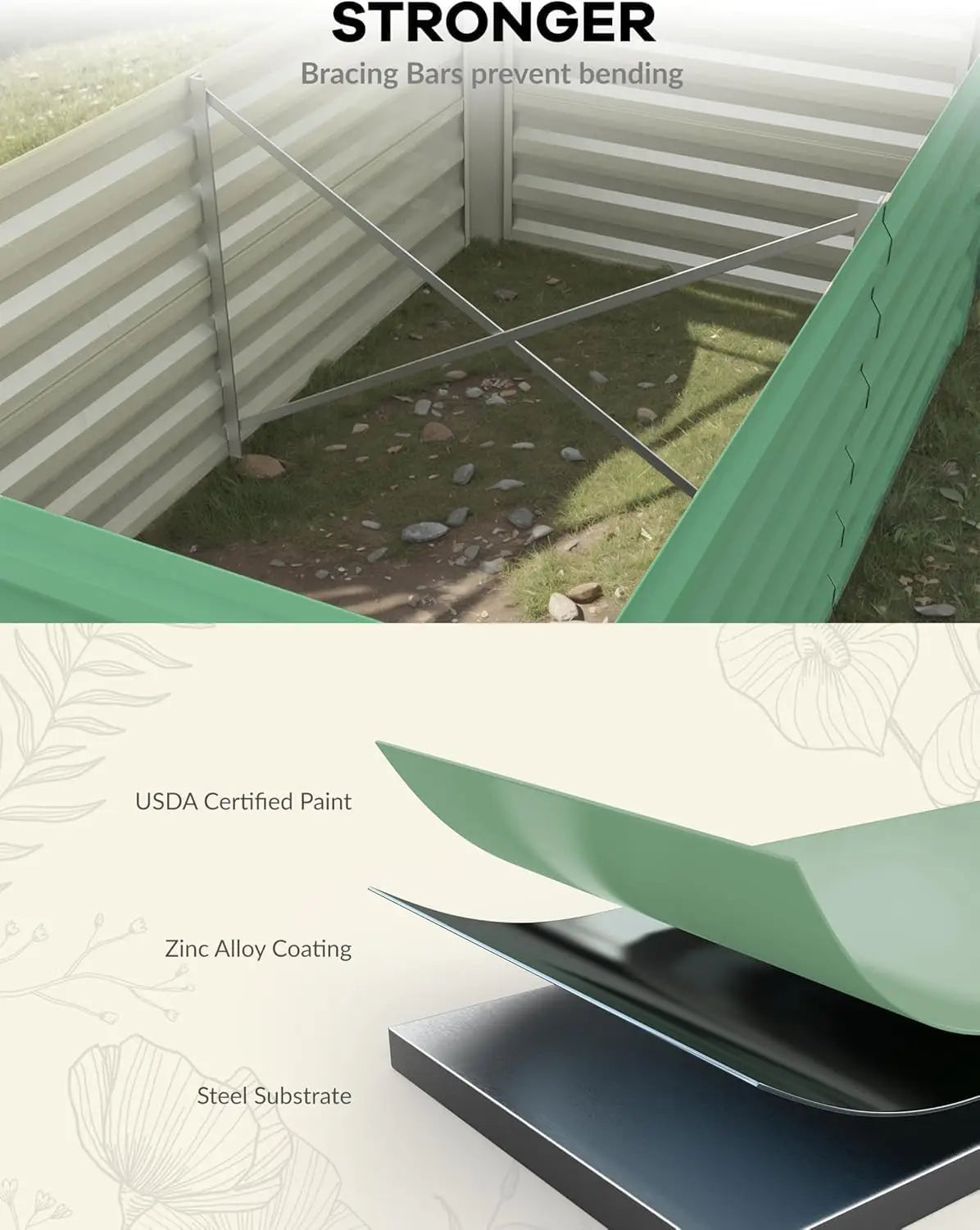 Twister.CK Galvanized Raised Garden Bed For Vegetables Flowers Herbs Planter